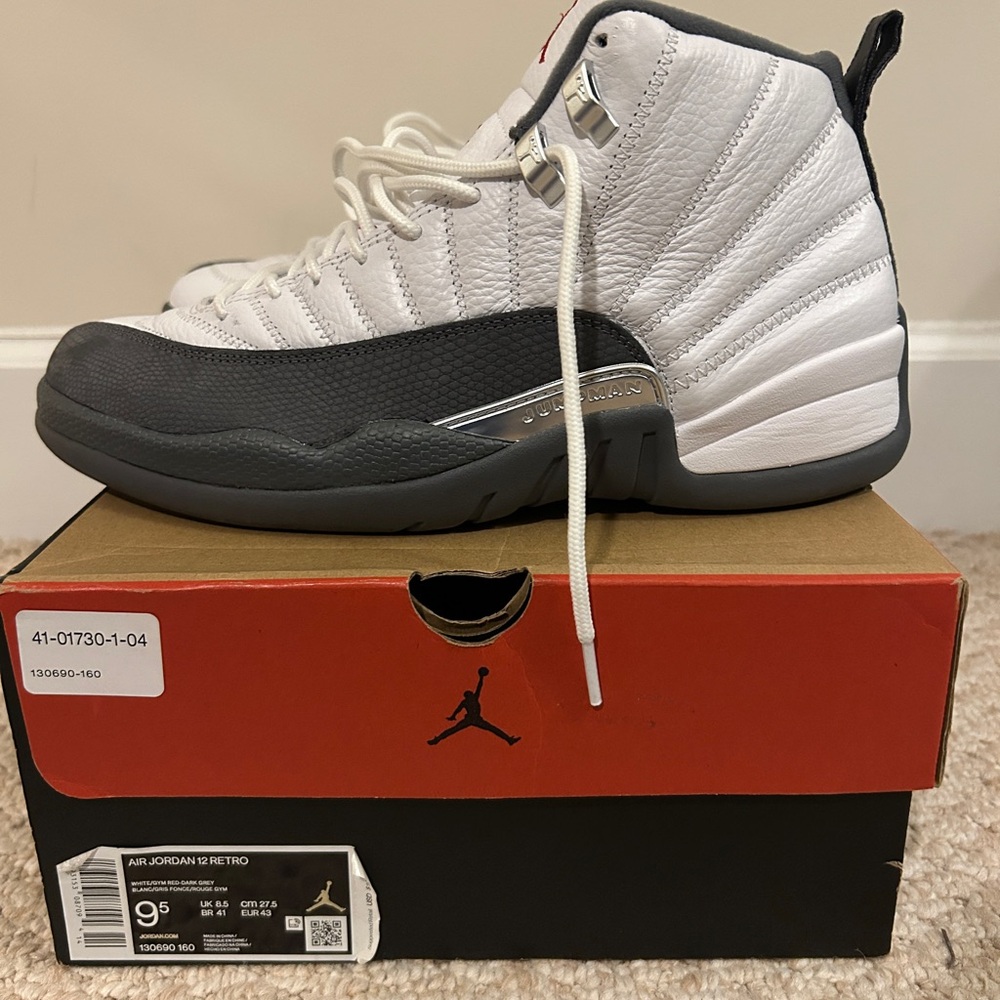 Jordan 12 Retro White and Dark Gray Men’s Sneakers